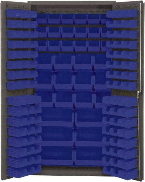 Durham - 132 Bin Storage Cabinet - Steel, 36" Wide x 24" Deep x 72" High, Blue - Benchmark Tooling