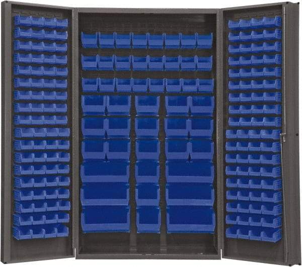 Durham - 192 Bin Storage Cabinet - Steel, 48" Wide x 24" Deep x 84" High, Blue - Benchmark Tooling