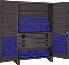 Durham - 2 Shelf 69 Bin Storage Cabinet - Steel, 48" Wide x 24" Deep x 78" High, Blue - Benchmark Tooling