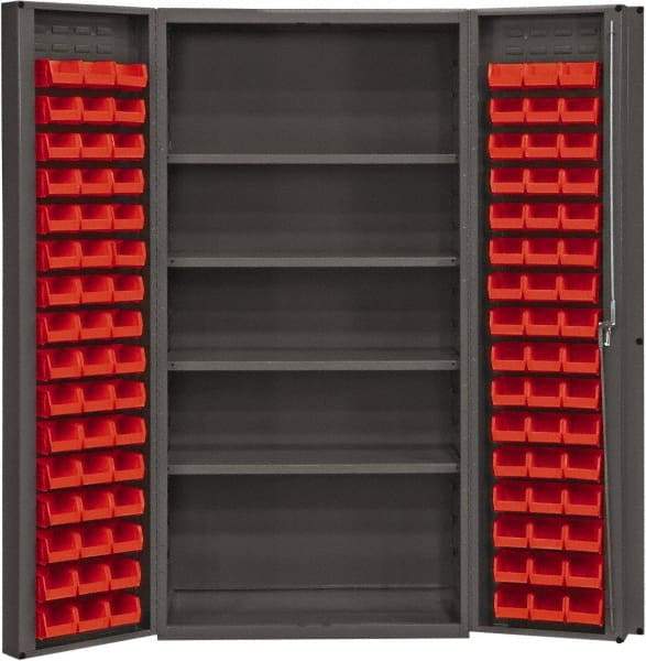 Durham - 4 Shelf 96 Bin Storage Cabinet - Steel, 36" Wide x 24" Deep x 72" High, Red - Benchmark Tooling