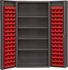 Durham - 4 Shelf 96 Bin Storage Cabinet - Steel, 36" Wide x 24" Deep x 72" High, Red - Benchmark Tooling