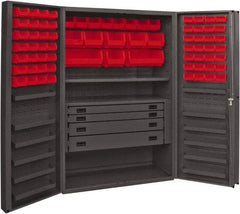 Durham - 2 Shelf 72 Bin Storage Cabinet - Steel, 48" Wide x 24" Deep x 72" High, Red - Benchmark Tooling