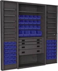 Durham - 2 Shelf 58 Bin Storage Cabinet - Steel, 36" Wide x 24" Deep x 72" High, Blue - Benchmark Tooling