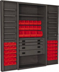 Durham - 2 Shelf 52 Bin Storage Cabinet - Steel, 36" Wide x 24" Deep x 72" High, Red - Benchmark Tooling