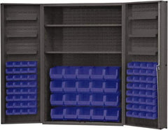 Durham - 2 Shelf 84 Bin Storage Cabinet - Steel, 48" Wide x 24" Deep x 72" High, Blue - Benchmark Tooling