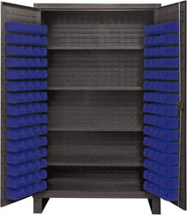 Durham - 4 Shelf 120 Bin Storage Cabinet - Steel, 48" Wide x 24" Deep x 78" High, Blue - Benchmark Tooling