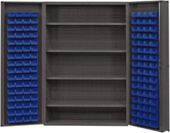 Durham - 4 Shelf 128 Bin Storage Cabinet - Steel, 48" Wide x 24" Deep x 72" High, Blue - Benchmark Tooling