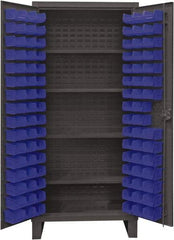 Durham - 4 Shelf 96 Bin Storage Cabinet - Steel, 36" Wide x 24" Deep x 78" High, Blue - Benchmark Tooling