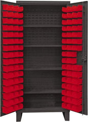 Durham - 4 Shelf 96 Bin Storage Cabinet - Steel, 36" Wide x 24" Deep x 78" High, Red - Benchmark Tooling