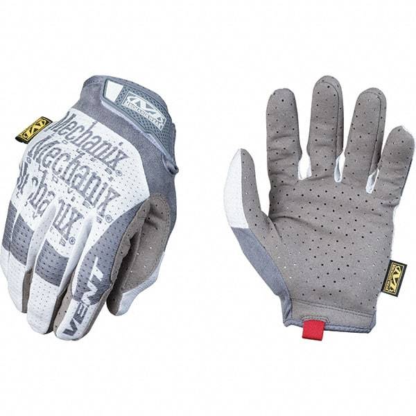 Mechanix Wear - Size L Work Gloves - For Mechanic's & Lifting, Uncoated, Hook & Loop Cuff, Full Fingered, Gray/White, Paired - Benchmark Tooling