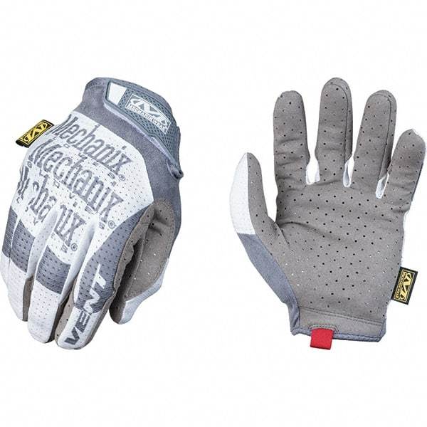 Mechanix Wear - Size XL Work Gloves - For Mechanic's & Lifting, Uncoated, Hook & Loop Cuff, Full Fingered, Gray/White, Paired - Benchmark Tooling