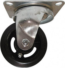 Fairbanks - 4" Diam x 1-1/2" Wide x 5-1/4" OAH Top Plate Mount Swivel Caster - Mold on Rubber, 200 Lb Capacity, Roller Bearing, 4 x 5" Plate - Benchmark Tooling