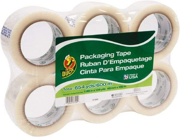 Duck - 1-7/8" x 110 Yd Clear Acrylic Adhesive Packaging Tape - Polypropylene Film Backing, 1.9 mil Thick, 25 Lb Tensile Strength, Series DUC - Benchmark Tooling