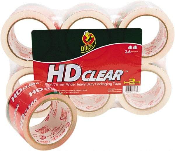 Duck - 3" x 55 Yd Clear Acrylic Adhesive Packaging Tape - Polypropylene Film Backing, 2.6 mil Thick, 31 Lb Tensile Strength, Series DUC - Benchmark Tooling