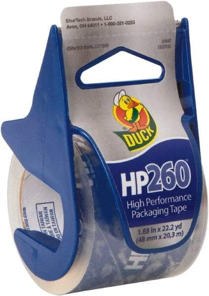 Duck - 1-7/8" x 22.2 Yd Clear Acrylic Adhesive Packaging Tape - Polyethylene Film Backing, 3.1 mil Thick, 35 Lb Tensile Strength, Series DUC - Benchmark Tooling