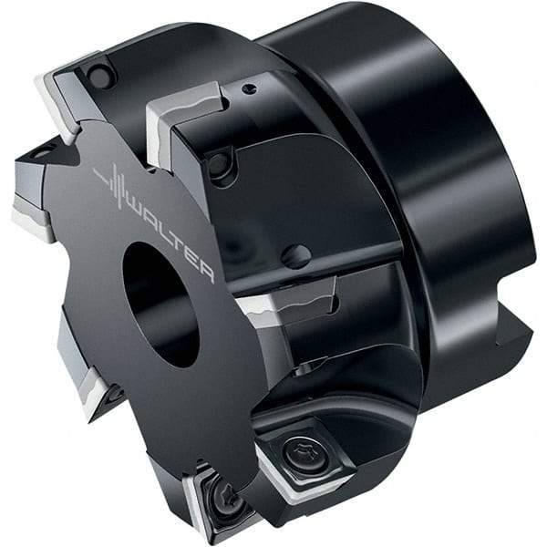 Walter - 4 Inserts, 50.01mm Cut Diam, 22mm Arbor Diam, 8.41mm Max Depth of Cut, Indexable Square-Shoulder Face Mill - 90° Lead Angle, 40.01mm High, SD.W09T3.. Insert Compatibility, Through Coolant, Series M4132 - Benchmark Tooling