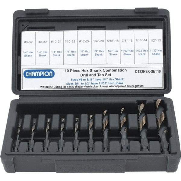 Value Collection - #6-32 to 1/2-13 UNC, High Speed Steel Combination Drill and Tap Set - 10 Piece Set - Exact Industrial Supply