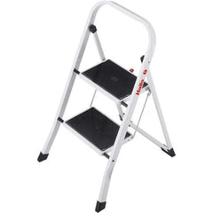 Hailo - 2 Steps, 2' 7" High, EN14183 Rating, Tubular Steel Step Ladder - 330 Lb Capacity, 18-1/2" Base Width - Benchmark Tooling