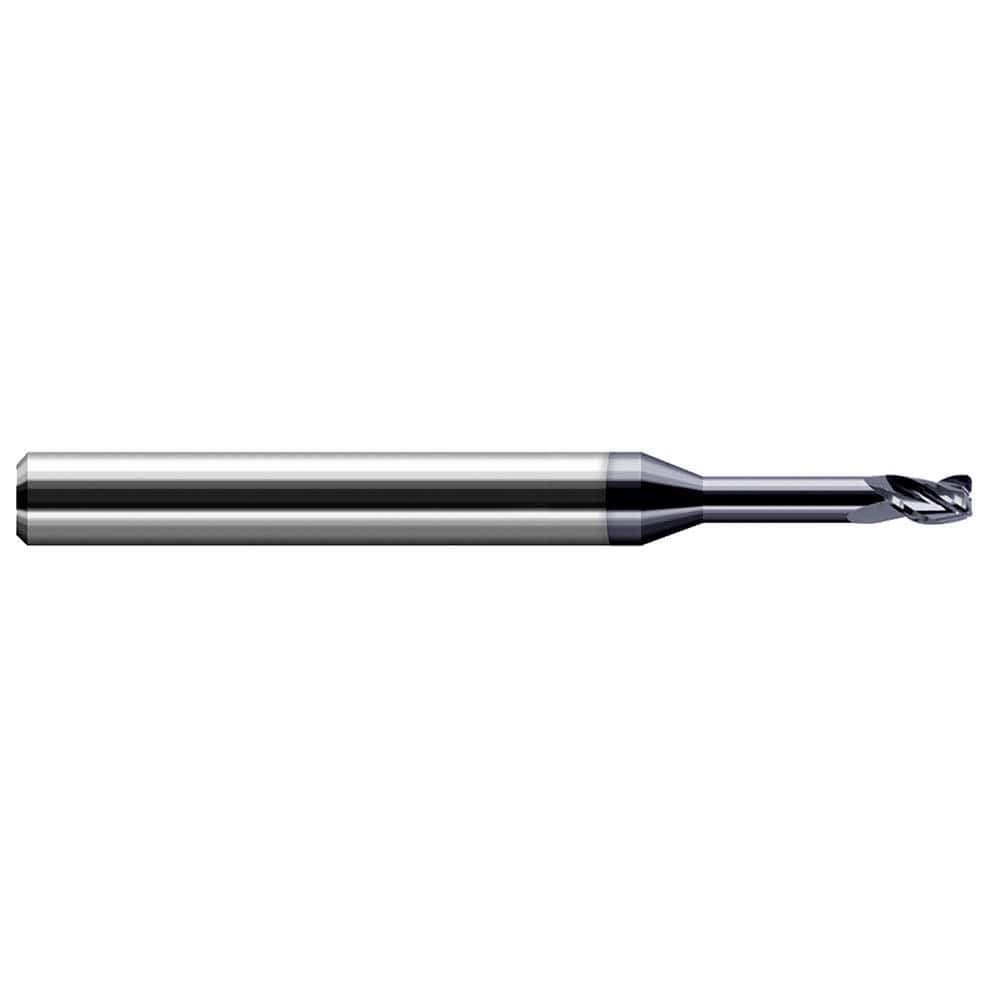 Corner Radius End Mill: 1/8″ Dia, 3/16″ LOC, 0.01″ Radius, 3 Flutes, Solid Carbide 2-1/2″ OAL, 1/8″ Shank Dia, 30 ° Helix, AlTiN Coated, Corner Radius End