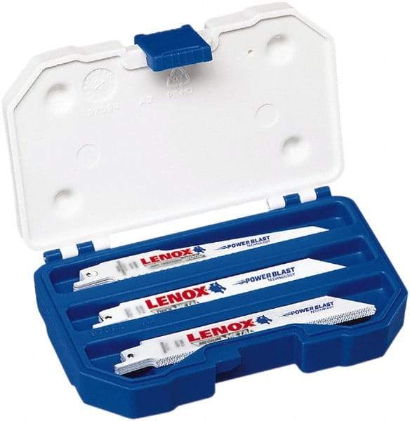 Lenox - 15 Piece, 6" Long x 0.04" to 0.05" Thick, Bi-Metal Reciprocating Saw Blade Set - Straight Profile, 6 to 18 Teeth per Inch, Toothed Edge - Benchmark Tooling