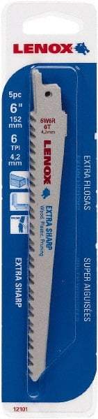 Lenox - 6" Long x 3/4" Thick, Bi-Metal Reciprocating Saw Blade - Straight Profile, 6 TPI, Toothed Edge - Benchmark Tooling