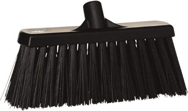 Vikan - 12" Heavy Duty Synthetic Push Broom - 3-1/2" Bristle Length, Plastic Block, European Threaded Handle Connection - Benchmark Tooling