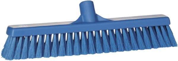 Vikan - 16" Fine Particle Synthetic Push Broom - 2" Bristle Length, Plastic Block, European Threaded Handle Connection - Benchmark Tooling