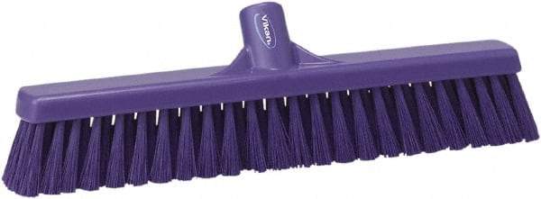 Vikan - 16" Fine Particle Synthetic Push Broom - 2" Bristle Length, Plastic Block, European Threaded Handle Connection - Benchmark Tooling