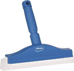 Vikan - 10" Foam Rubber Blade Bench Squeegee - Double Edge, Blue, Plastic Holder - Benchmark Tooling