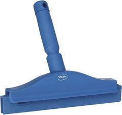 Vikan - 10" Rubber Blade Floor Squeegee - Double Edge, Blue, Plastic Holder - Benchmark Tooling