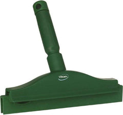 Vikan - 10" Rubber Blade Floor Squeegee - Double Edge, Green, Plastic Holder - Benchmark Tooling