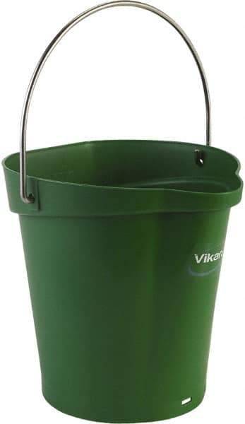 Vikan - 1-1/2 Gal, Polypropylene Round Green Single Pail with Pour Spout - Handle Included - Benchmark Tooling