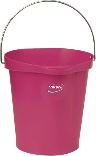 Vikan - 3 Gal, Polypropylene Round Pink Single Pail with Pour Spout - Handle Included - Benchmark Tooling