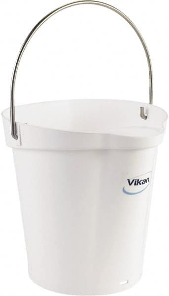 Vikan - 1-1/2 Gal, Polypropylene Round White Single Pail with Pour Spout - Handle Included - Benchmark Tooling