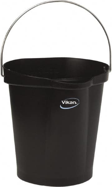 Vikan - 3 Gal, Polypropylene Round Black Single Pail with Pour Spout - Handle Included - Benchmark Tooling