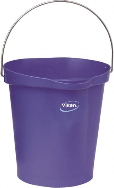 Vikan - 3 Gal, Polypropylene Round Purple Single Pail with Pour Spout - Handle Included - Benchmark Tooling