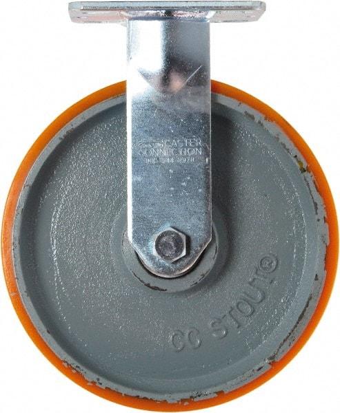 Caster Connection - 8" Diam x 2" Wide x 9-1/2" OAH Top Plate Mount Rigid Caster - Polyurethane on Iron, 1,500 Lb Capacity, Sealed Precision Ball Bearing, 4 x 4-1/2" Plate - Benchmark Tooling