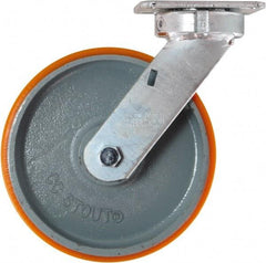 Caster Connection - 8" Diam x 2" Wide x 9-1/2" OAH Top Plate Mount Swivel Caster - Polyurethane on Iron, 1,500 Lb Capacity, Sealed Precision Ball Bearing, 4 x 4-1/2" Plate - Benchmark Tooling
