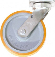 Caster Connection - 8" Diam x 2" Wide x 9-1/2" OAH Top Plate Mount Swivel Caster - Polyurethane on Iron, 1,500 Lb Capacity, Sealed Precision Ball Bearing, 4 x 4-1/2" Plate - Benchmark Tooling