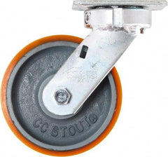 Caster Connection - 6" Diam x 2" Wide x 7-1/2" OAH Top Plate Mount Swivel Caster - Polyurethane on Iron, 1,250 Lb Capacity, Sealed Precision Ball Bearing, 4 x 4-1/2" Plate - Benchmark Tooling