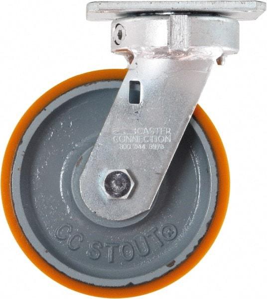 Caster Connection - 6" Diam x 2" Wide x 7-1/2" OAH Top Plate Mount Swivel Caster - Polyurethane on Iron, 1,250 Lb Capacity, Sealed Precision Ball Bearing, 4 x 4-1/2" Plate - Benchmark Tooling