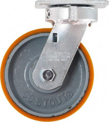Caster Connection - 6" Diam x 2" Wide x 7-1/2" OAH Top Plate Mount Swivel Caster - Polyurethane on Iron, 1,250 Lb Capacity, Sealed Precision Ball Bearing, 4 x 4-1/2" Plate - Benchmark Tooling