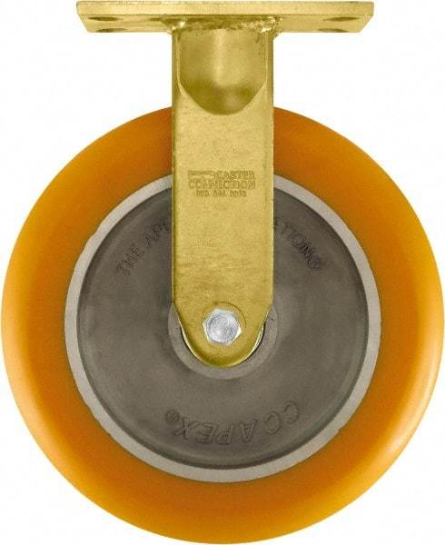 Caster Connection - 10" Diam x 2" Wide x 12" OAH Top Plate Mount Rigid Caster - Polyurethane on Aluminum, 1,500 Lb Capacity, Sealed Precision Ball Bearing, 4-1/2 x 6-1/4" Plate - Benchmark Tooling