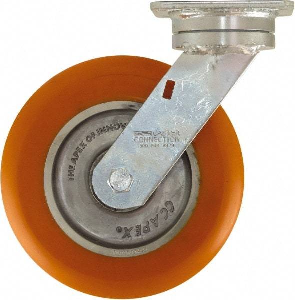 Caster Connection - 8" Diam x 2" Wide x 9-1/2" OAH Top Plate Mount Swivel Caster - Polyurethane on Aluminum, 1,200 Lb Capacity, Sealed Precision Ball Bearing, 4 x 4-1/2" Plate - Benchmark Tooling