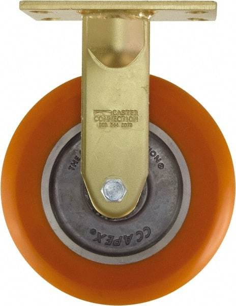 Caster Connection - 8" Diam x 2" Wide x 10-1/8" OAH Top Plate Mount Rigid Caster - Polyurethane on Aluminum, 1,200 Lb Capacity, Sealed Precision Ball Bearing, 4-1/2 x 6-1/4" Plate - Benchmark Tooling