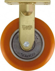 Caster Connection - 8" Diam x 2" Wide x 10-1/8" OAH Top Plate Mount Rigid Caster - Polyurethane on Aluminum, 1,200 Lb Capacity, Sealed Precision Ball Bearing, 4-1/2 x 6-1/4" Plate - Benchmark Tooling