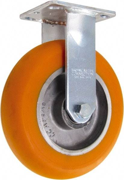 Caster Connection - 8" Diam x 2" Wide x 9-1/2" OAH Top Plate Mount Rigid Caster - Polyurethane on Aluminum, 1,200 Lb Capacity, Sealed Precision Ball Bearing, 4 x 4-1/2" Plate - Benchmark Tooling