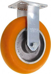 Caster Connection - 8" Diam x 2" Wide x 9-1/2" OAH Top Plate Mount Rigid Caster - Polyurethane on Aluminum, 1,200 Lb Capacity, Sealed Precision Ball Bearing, 4 x 4-1/2" Plate - Benchmark Tooling
