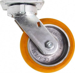 Caster Connection - 6" Diam x 2" Wide x 7-1/2" OAH Top Plate Mount Swivel Caster - Polyurethane on Aluminum, 1,000 Lb Capacity, Sealed Precision Ball Bearing, 4 x 4-1/2" Plate - Benchmark Tooling
