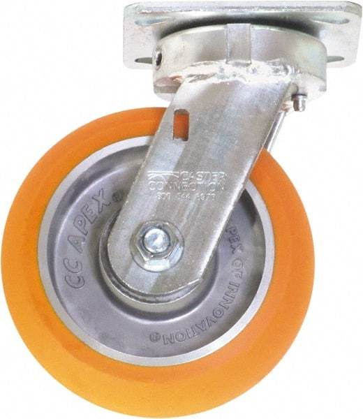 Caster Connection - 6" Diam x 2" Wide x 7-1/2" OAH Top Plate Mount Swivel Caster - Polyurethane on Aluminum, 1,000 Lb Capacity, Sealed Precision Ball Bearing, 4 x 4-1/2" Plate - Benchmark Tooling